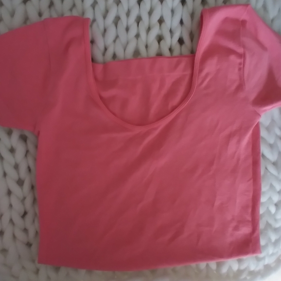 Bamboo Double Scoop Neck Cap Sleeve Top - CASHMERE ROSE - Picture 4 of 5